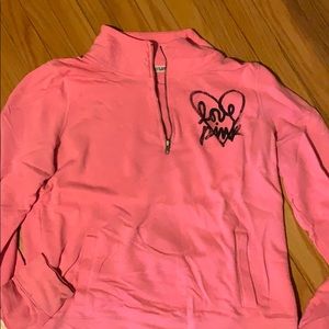 PINK VICTORIA SECRET PULL OVER SWEATSHIRT 1/4 ZIP